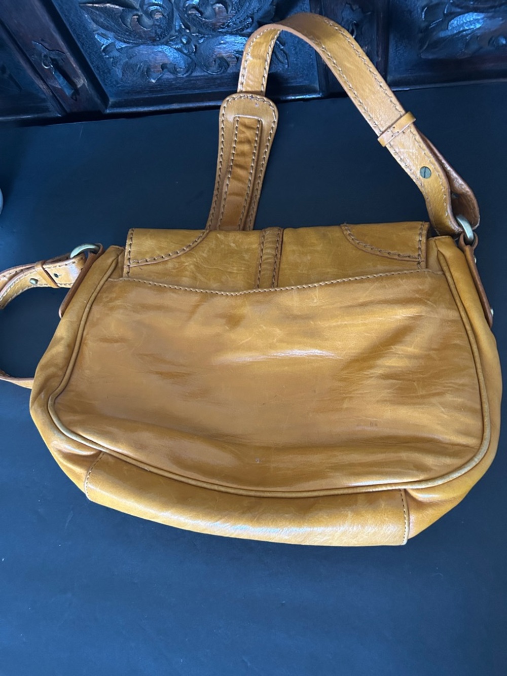 Francesco Biasia Mustard Leather Crossbody with Gold-Tone Turn Lock - Picture 17 of 17